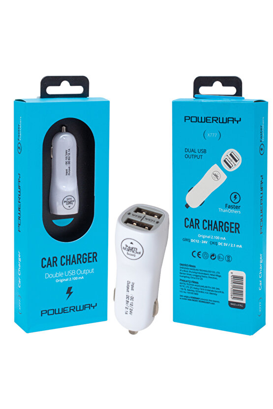 POWERWAY X-777 ÇİFT USBLİ 3.1 AMPER ÇAKMAKLIK ARAÇ ŞARJ CİHAZI 3100MA