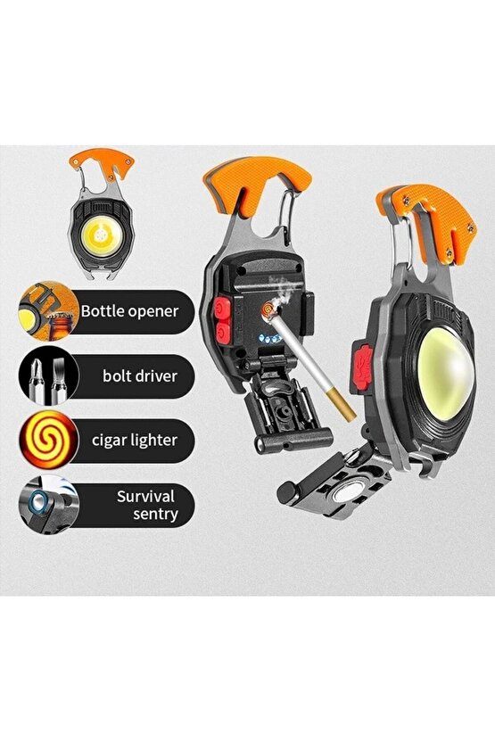 W5147 Şarjlı Çakmaklı Mini Kamp Feneri Çoklu Mod Ve Ikaz Lambası Tornavidalı, Düdük,açacak