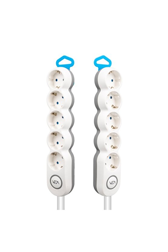 VEA VE-2S5S 5Li 1,5 METRE KABLOLU ANAHTARLI BEYAZ AKIM KORUMALI GRUP PRİZ