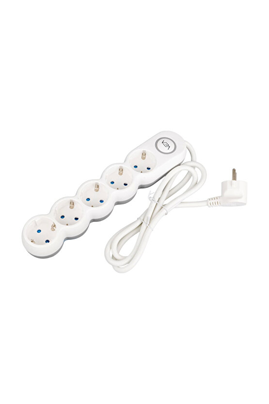 Mullkrg Krg01 Ve-2S5S 5Li 1,5 Metre Kablolu Anahtarlı Beyaz Akım Korumalı Grup Priz (Muul)