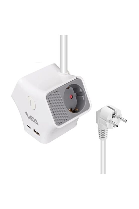 VE-G903YC 3lü USB+ Type-C Girişli Anahtarlı 1.5 Metre Grup Priz