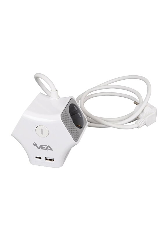 3lü Usb Type-c Girişli Anahtarlı 1.5 Metre Grup Priz Ve-g903yc (K95)