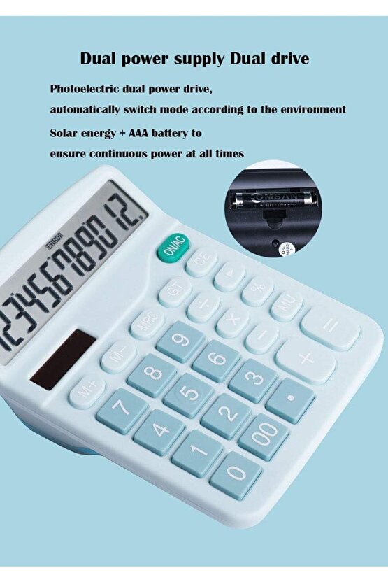 12-bit Güneş Enerjili Standart İşlevli Elektronik Hesap Makinesi Büyük LCD Ekranlı PEMBE