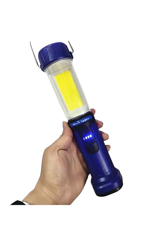 ŞARJLI 30 BEYAZ + 20 MAVİ-KIRMIZI SMD LED  55 COB LEDLİ 5 MODLU ÇALIŞMA LAMBASI HK-802 (4887)