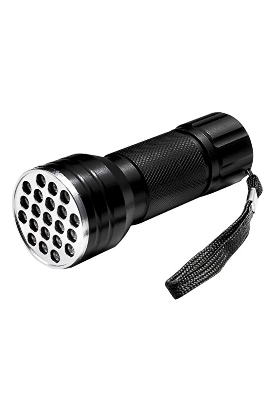 UV IŞINLI 21 LEDLİ 10 CM METAL KASA PİLLİ EL FENERİ (4202)
