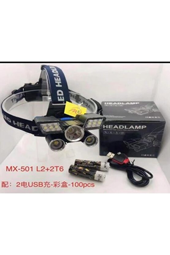 Mx-501 5 Power Ledli Su Geçirmez 18650 Pilli Şarj Edilebilir Kafa Feneri