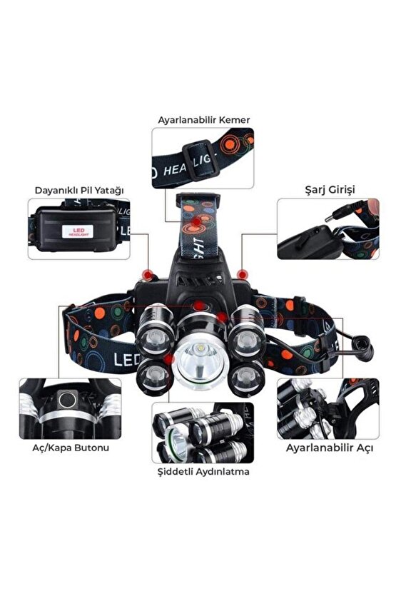 MX-501 5 Power Ledli Su Geçirmez 18650 Pilli Şarj Edilebilir Kafa Feneri