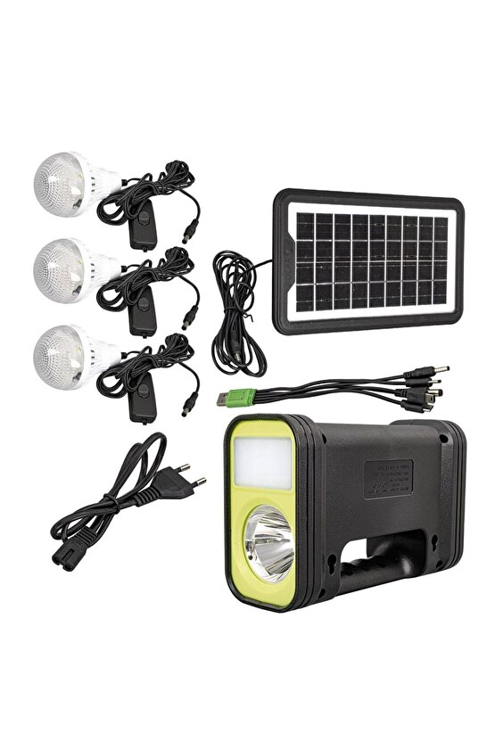 SOLAR PANELLİ 3 AMPULLÜ SET AKÜLÜ SOLAR IŞILDAK FENER (4375)