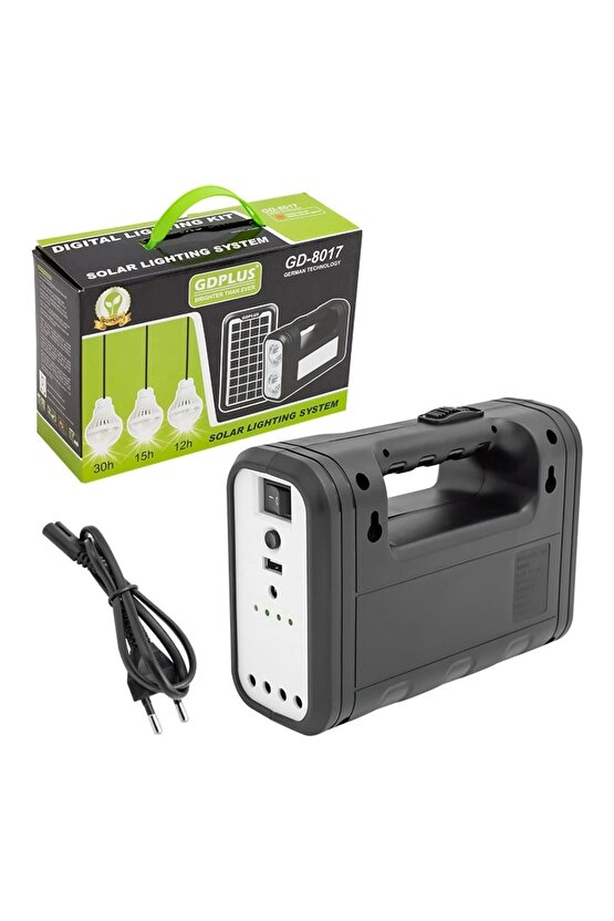 Winta- Gd-8017s Panelli Solar Lamba 3 Ampullü Set Akülü Solar Işıldak Fener