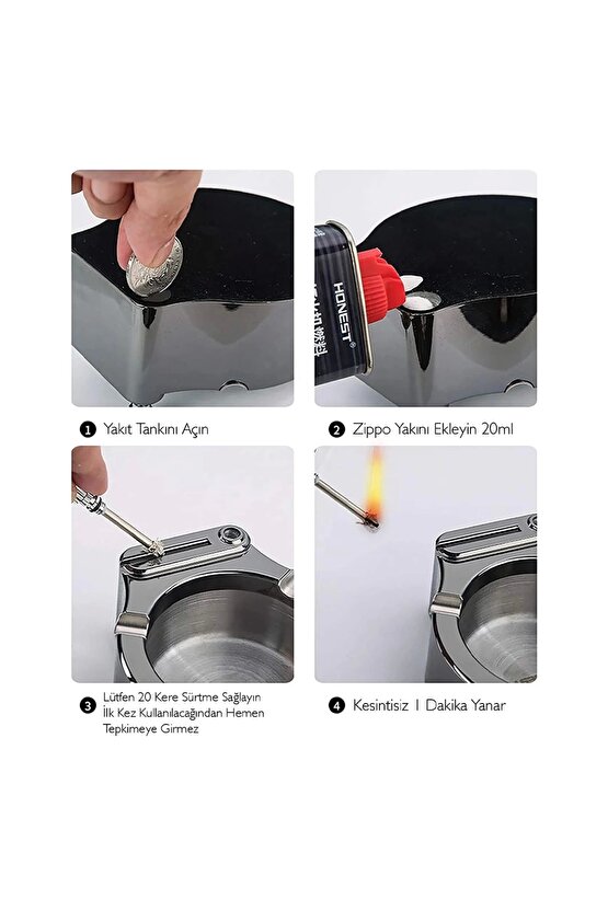 Metal Çakmaklı Küllük Yakıt İle Çalışır