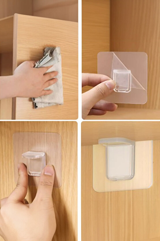 Kendinden Yapışkanlı Raf Tutucu Şeffaf 4 Adet Köşe Tutucu