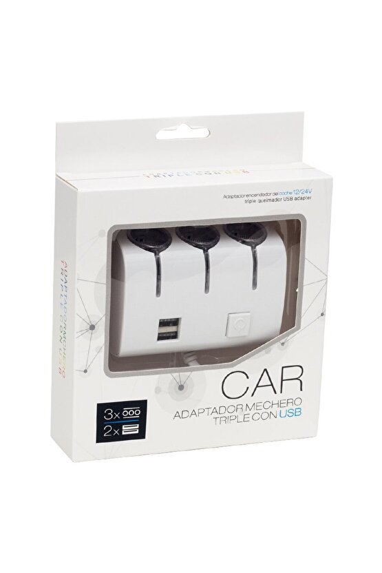 Shopzum Pm-18952 12v24v Çift Usbli 3lü Oto Çakmak Çoklayıcı