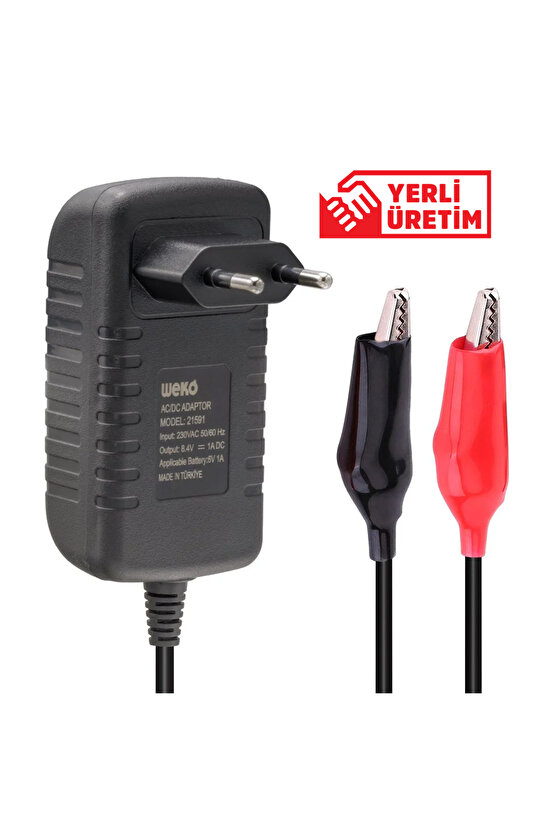 DXT WEKO 8.4 VOLT 1 AMPER KROKODİL UÇLU KIRMIZI YEŞİL LEDLİ YERLİ ÜRETİM AKÜ ŞARJ CİHAZI (OUT:6V 1