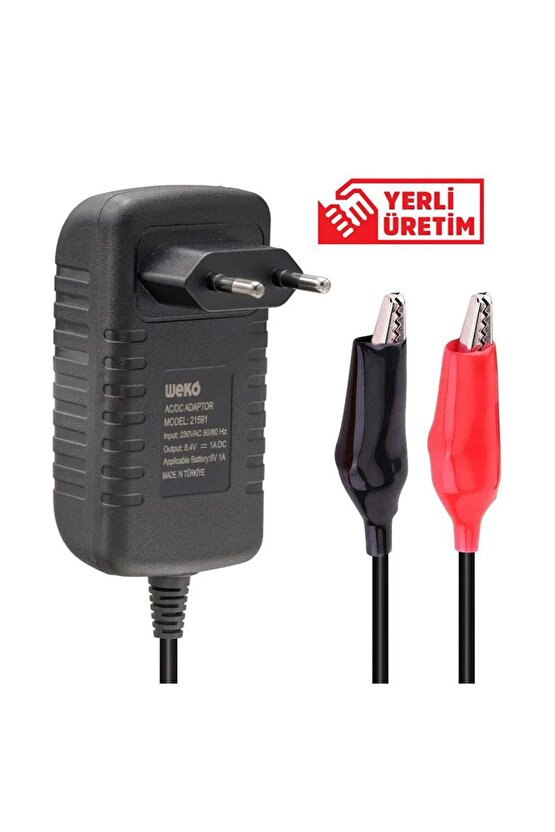Weko 8.4 Volt - 1 Amper Krokodil Uçlu Kırmızı Yeşil Ledli Yerli Üretim Akü Şarj Cihazı