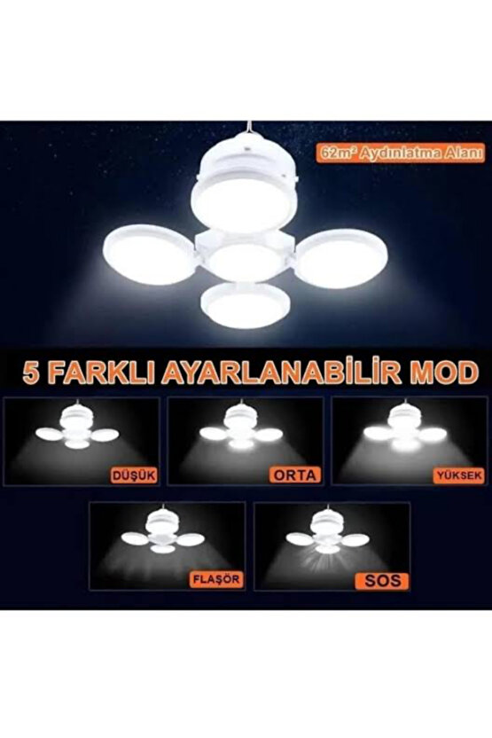 Premıo Pr-2038 Solar ve Usb’li Şarjlı Katlanır Bataryalı 5 Kanatlı Acil Durum Lambası