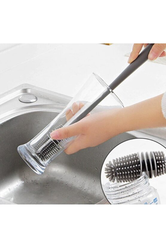 Uzun Saplı Silikon Biberon ve Kavanoz Yıkama Fırçası