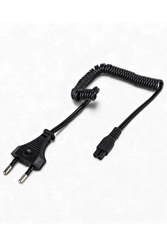 1 Metre Spiral 220V AC Power Kablosu – Tıraş Makinesi ve Işıldak Uyumlu
