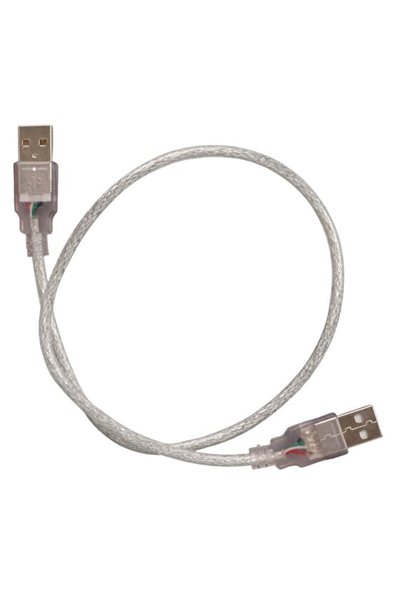 50 cm Şeffaf USB Erkek–Erkek Bağlantı ve Veri Aktarım Kablosu