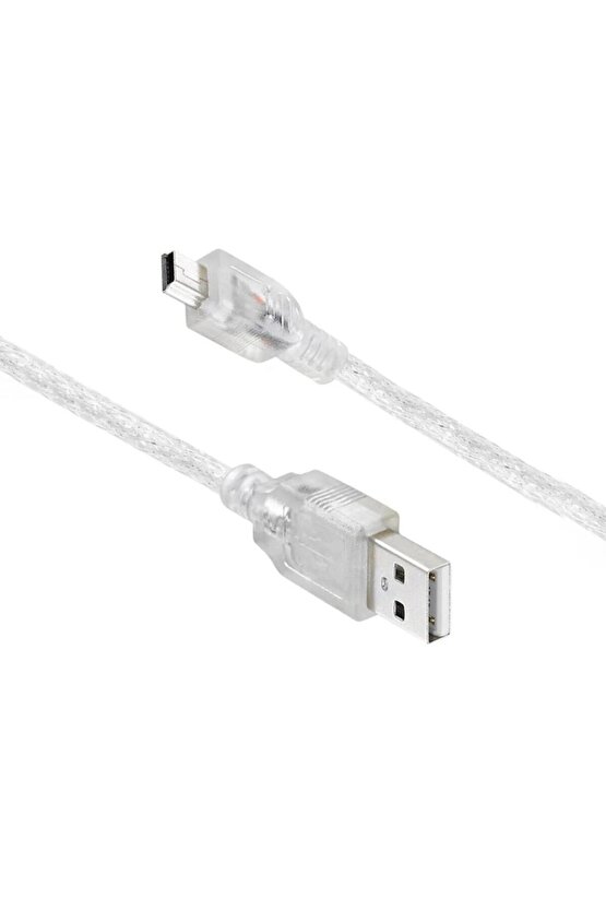 Şeffaf 5m USB AM – Mini 5 Pin 2.0 Bağlantı ve Aktarım Kablosu