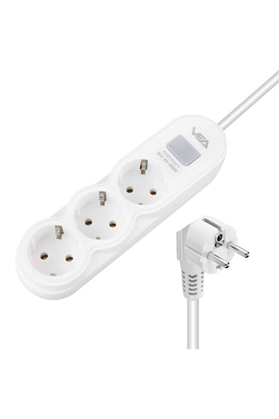 VNDB55 vea va-21571 3lü 1.5 metre kablolu anahtarli beyaz akim korumali priz