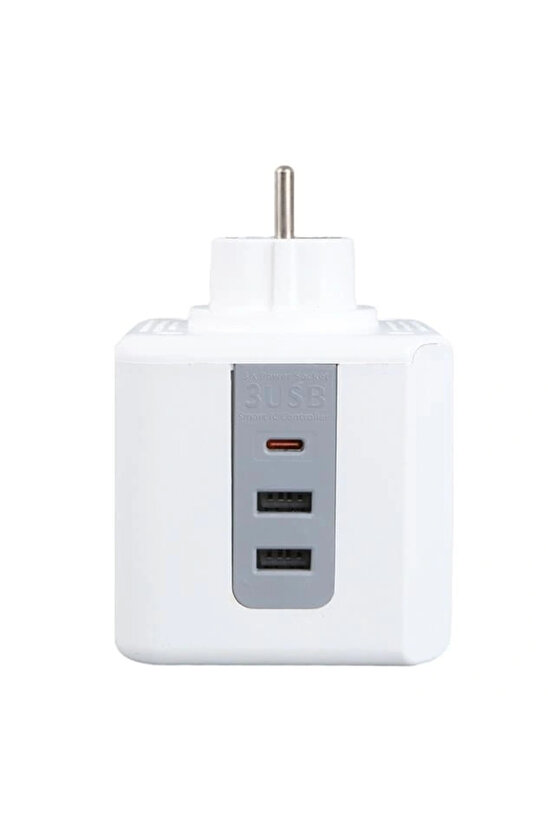 VEA VE-23089 2x USB 1x Type-C 3'lü Çocuk Ve Termal Korumalı Grup Priz (5047)