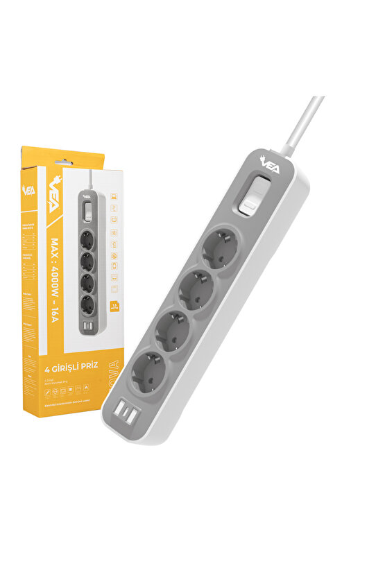Vea Ve-nova104 A Class 4lü Anahtarlı 1.5 Metre Akım Korumalı Grup Priz (made In Malaysıa)