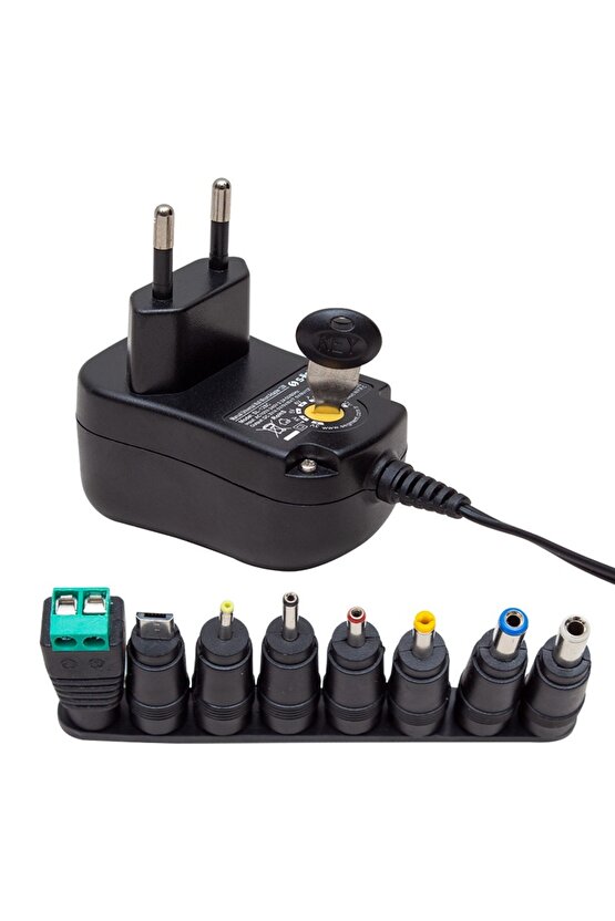 3V–12V Ayarlı Adaptör – 1A Switch Mode Güç Kaynağı, 8 Uçlu Universal Plastik Kasa Adaptör