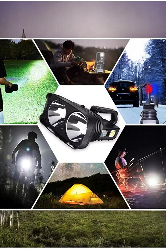 Süper Parlak Şarjlı ve Pilli El Feneri | Battal Boy, 4 Farklı Işık Modu, Güçlü Aydınlatma