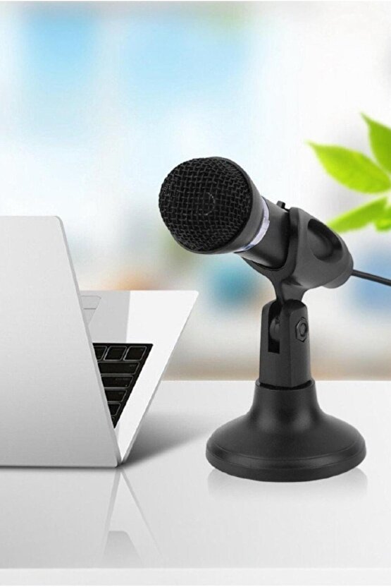 Masaüstü Siyah Kürsü Mikrofon | 3.5mm Jack Girişli, Bilgisayar ve Laptop İçin