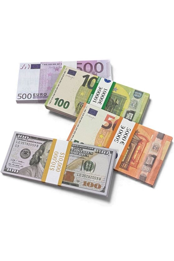 4’lü Düğün Atma ve Şaka Parası Seti – 100 $, 500 €, 100 € ve 50 € Oyun Paraları, Kına, Parti, Film