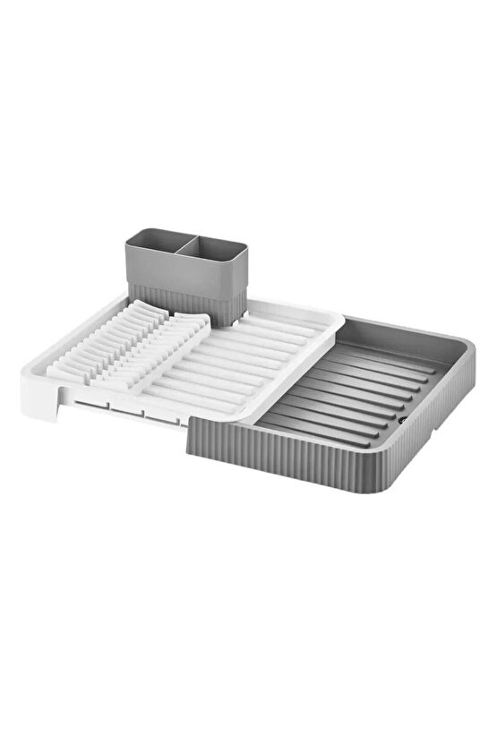 GRİ Sürgülü Bulaşıklık – Ayarlanabilir Paslanmaz Plastik Bulaşık Süzeği ve Kurutmalık