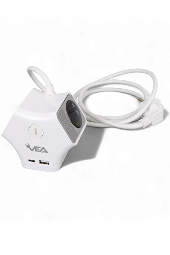 Çok Fonksiyonlu 3’lü Grup Priz | USB + Type-C, Anahtarlı, Topraklı (1.5 m)açıklama okuyunuz