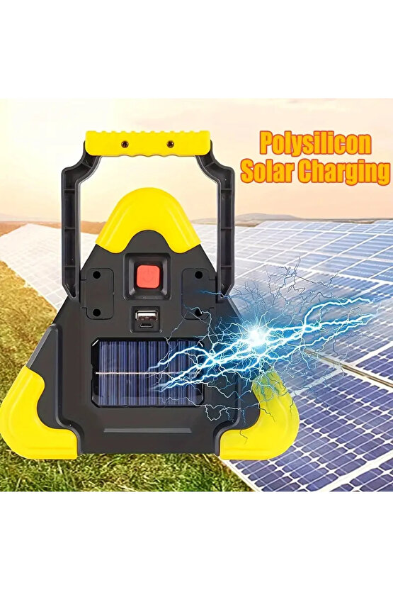 Solar Üçgen Reflektör Şarjlı Işık Powerbank Özellikli Katlanabilir Uyarı Ikaz Reflektörü Ledi