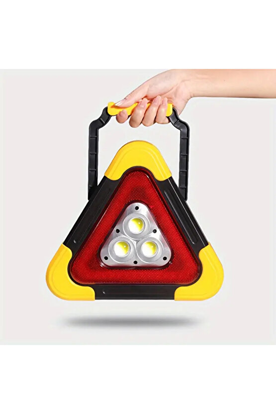 Solar Üçgen Reflektör Şarjlı Işık Powerbank Özellikli Katlanabilir Uyarı Ikaz Reflektörü Ledi