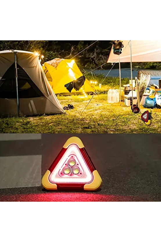Solar Üçgen Reflektör Şarjlı Işık Powerbank Özellikli Katlanabilir Uyarı Ikaz Reflektörü Ledi