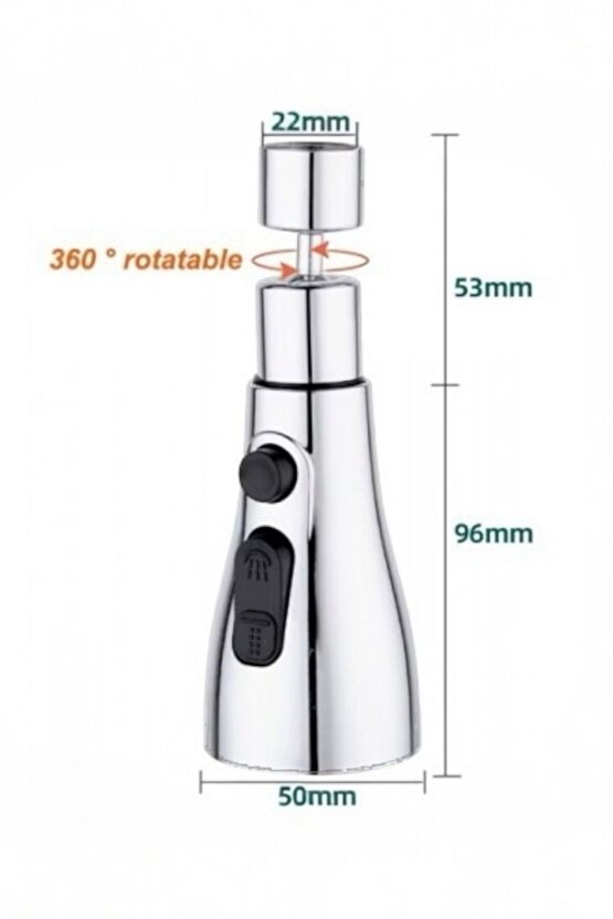 3 Fonksiyonlu Dönebilen Metalik Musluk Başlığı | Su Tasarruflu ve Ayarlanabilir Başlık
