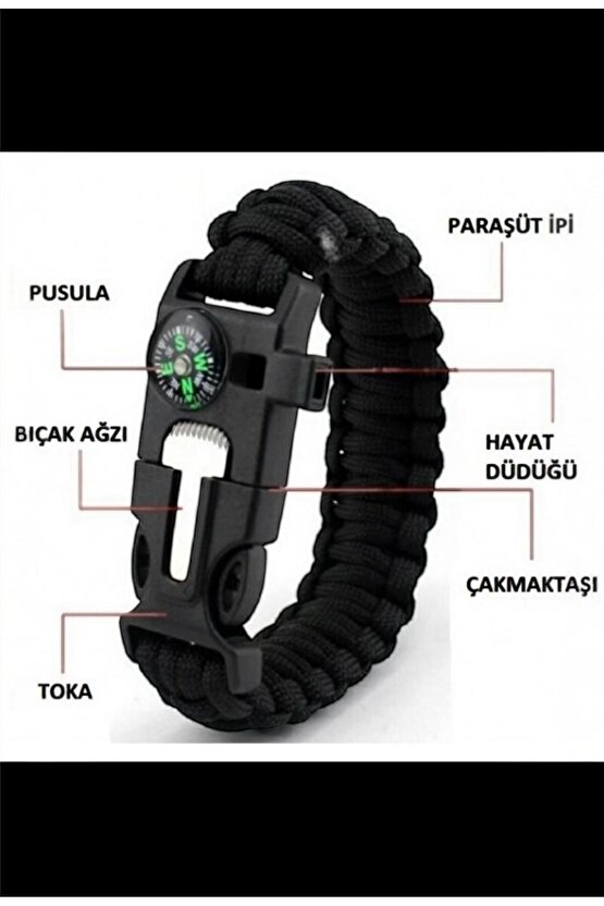 Outdoor Hayatta Kalma Bilekliği – Pusulalı, Düdüklü, Çok Fonksiyonlu
