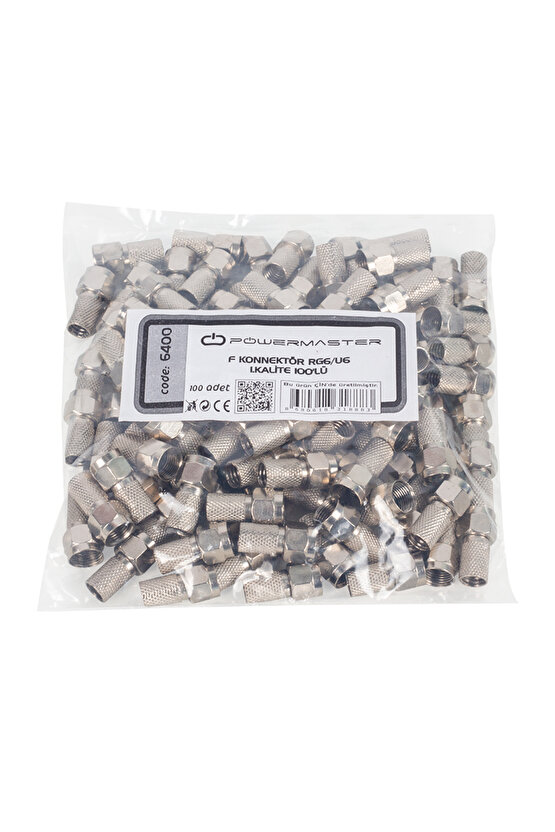 1.kalite Siyah Contalı Rg6u6 22 Mm F Konnektör (100LÜ POŞET)