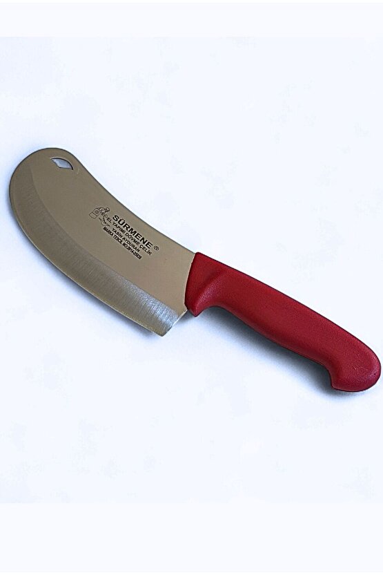 Sürmene El Yapımı Dövme Çelik Kasap Satırı – 29 cm Kırmızı Saplı Et Doğrama Bıçağı