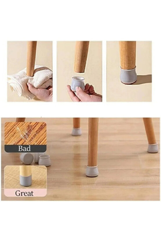 12’li GRİ Silikon Masa & Sandalye Ayak Koruyucu – Kaydırmaz, Gürültü Önleyici, Parke Dostu