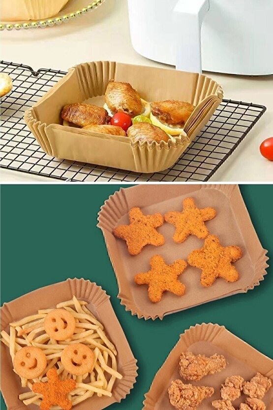 50 Adet Airfryer Pişirme Kağıdı Kare Tabak Model Yağlı Kağıt