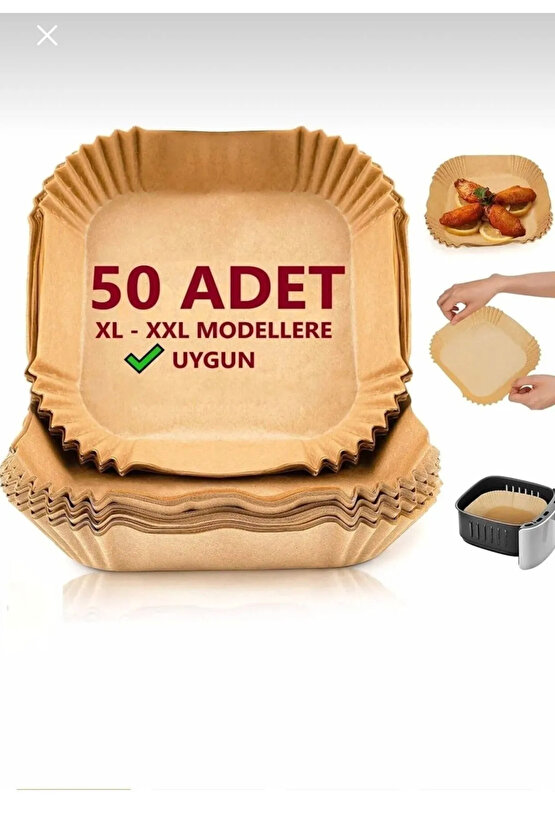 50 Adet Airfryer Pişirme Kağıdı Kare Tabak Model Yağlı Kağıt