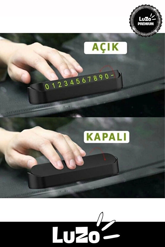 Premium Araç İçi Park Telefon Numarası Torpido Üstü Fosforlu Neon Aç Kapa Numaratör Cam Kartı 1 Adet