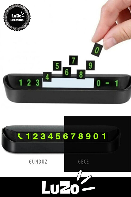 Premium Araç İçi Park Telefon Numarası Torpido Üstü Fosforlu Neon Aç Kapa Numaratör Cam Kartı 1 Adet