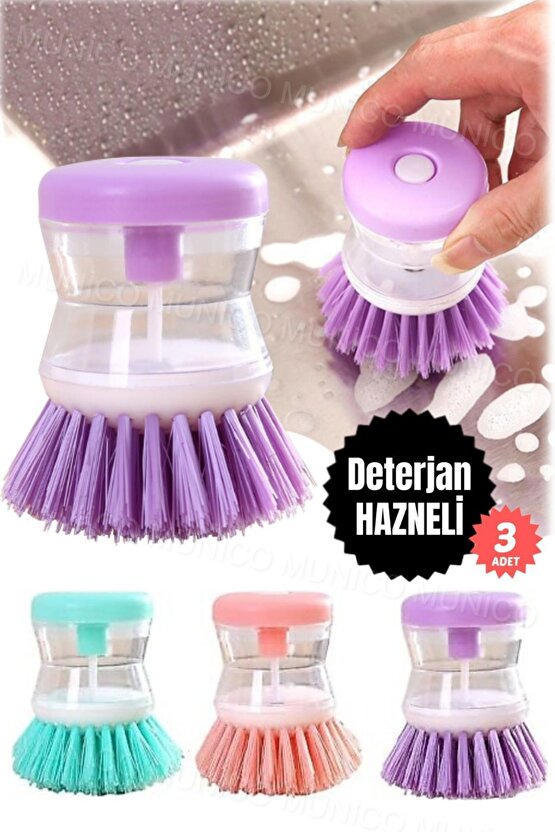 3 Adet Sıvı Deterjanlı Bulaşık Temizlik Aracı Ergonomik Kullanışlı Mutfak İçin Sabun Hazneli Bulaşık