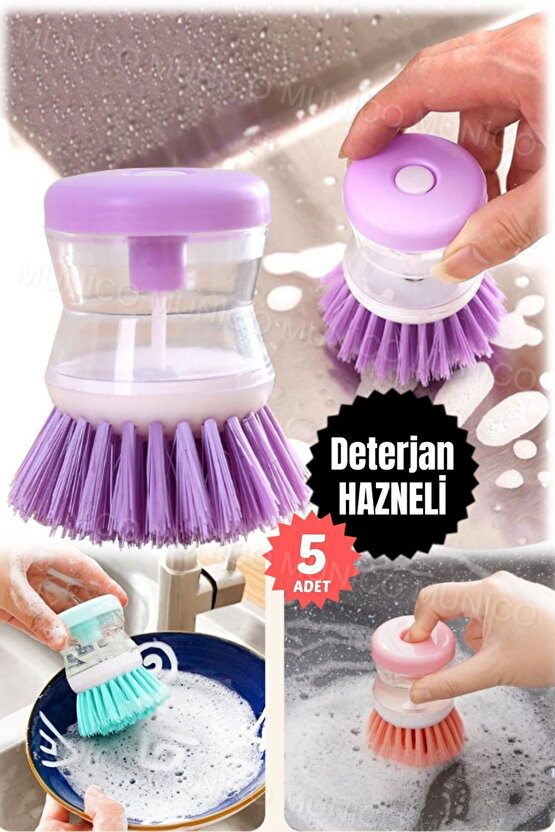 5 Adet Mutfak İçin Hazneli Bulaşık Fırçası Kullanışlı Sıvı Deterjanlı Bulaşık Fırçası Pratik