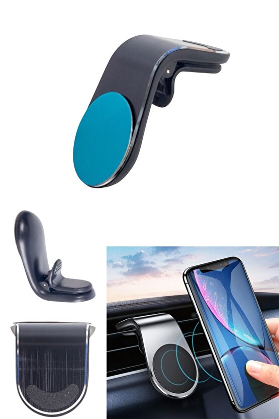 Araç İçi Manyetik Telefon Tutucu | Mıknatıslı Havalandırma Tipi Telefon Tutucu – Siyah & Gümüş