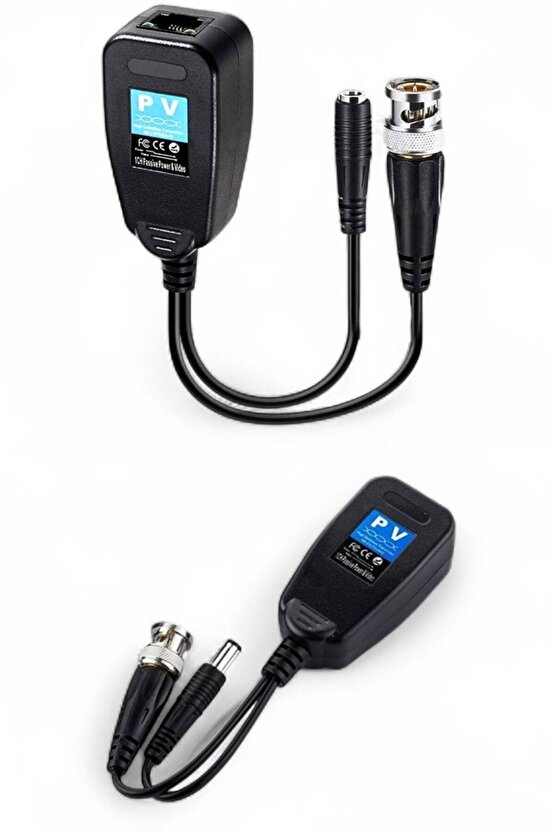 BNC to RJ45 Video Balun + Power Konnektör | CCTV Kamera İçin Görüntü ve Güç Aktarıcı Dönüştürücü Set