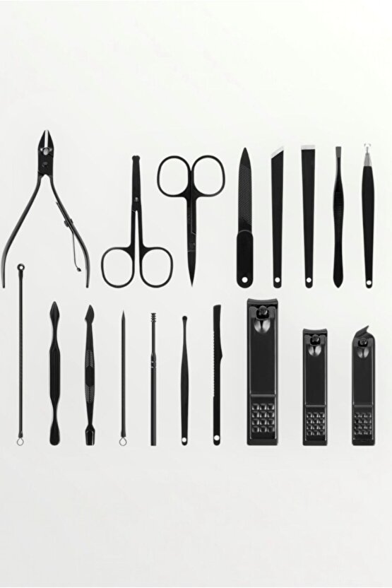 Paslanmaz Çelik 18 Parça Profesyonel Manikür Pedikür Seti – Tırnak Bakım ve Kişisel Hijyen Kiti