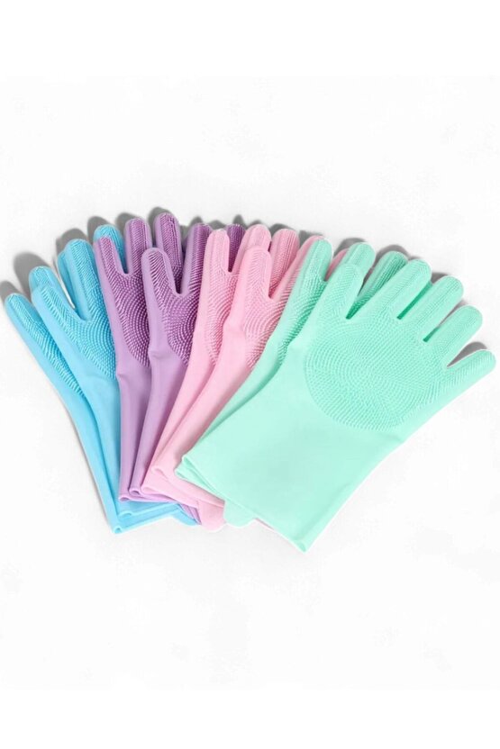 1 Adet Silikon Bulaşık Eldiveni Fırçalı Temizlik Eldiveni Su Geçirmez Mutfak Eldiveni